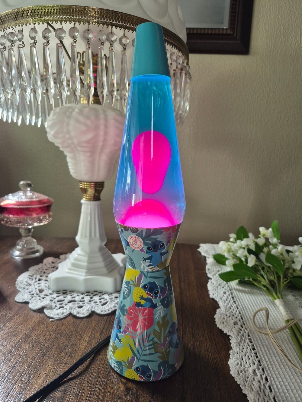 Disney Stitch Motion & Glitter Lava Lamp 14" Blue Pink Vintage Style